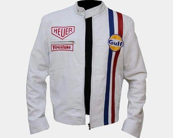 Steve Mcqueen Le Mans Leather Racing Jacket: Gulf Heuer Vintage