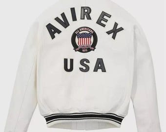 Chaqueta bomber de cuero Avirex blanca para hombre - American Flight Jacket