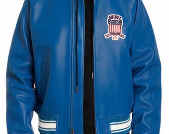 Blue Leather Avirex Varsity Jacket: USA All Americans 1975