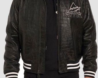 Chaqueta bomber de piel auténtica Avirex: estilo aviador con relieve de cocodrilo