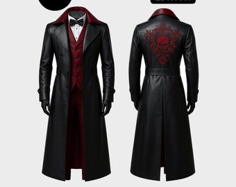 Trench in pelle da vampiro gotico: giacca da cosplay steampunk ricamata