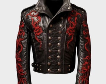 Handmade Embroidered Dragon Jacket, Gothic Cosplay Fantasy Costume