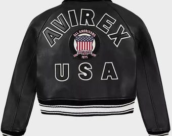 Avirex Style Cropped Varsity Jacket: Women's Retro Leather Patch Coat