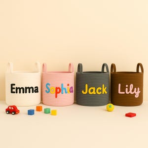 Custom Baby Storage Basket, Personalized Toy Bin with Name, Cotton Rope Organizer, Baby Shower Gift, Nursery Storage, Kids Room Decor