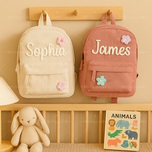 Custom Kids Backpack with Name Embroidery,Personalized Flower School Bag, Toddler Preschool Travel Overnight Bag, Birthday Gift,Gift for Her