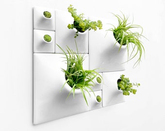 Modern White Wall Planter Greenwall, Mid Century Modern Wall Decor, Moss Wall Art, Living Wall Sculpture, Indoor Outdoor Ceramic Planter BS2