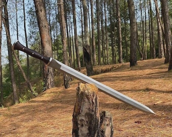 Espada de acero al carbono forjada a mano, espada artesanal, espada para exteriores con funda de cuero / Regalo para él, regalo de cumpleaños, regalo de aniversario