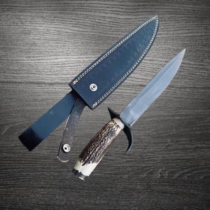 Hand forged Spring Steel Bowie Knife, Camping Knife-Knife-Big Bowie Knife with Leather Sheath, Best Gift, Birthday Gift, Anniversary Gift