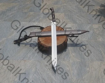 Machete de acero al carbono forjado a mano, cuchillo de espiga completa, machete para exteriores con funda de cuero / Regalo para él, regalo de cumpleaños, regalo de aniversario