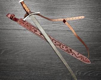 Espada de acero de Damasco forjada a mano, espada hecha a mano con funda, regalos personalizados, regalo de boda, regalo del Día del Padre, regalos para padrinos de boda.