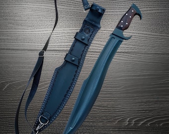 Espada Khopesh estilo Falcata con hoja de acero al carbono hecha a mano, espada forjada a mano con funda de cuero.