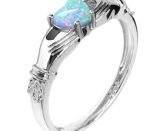 Herzopal-Claddagh-Ring - Sterlingsilber-Art-Deco-Versprechensring