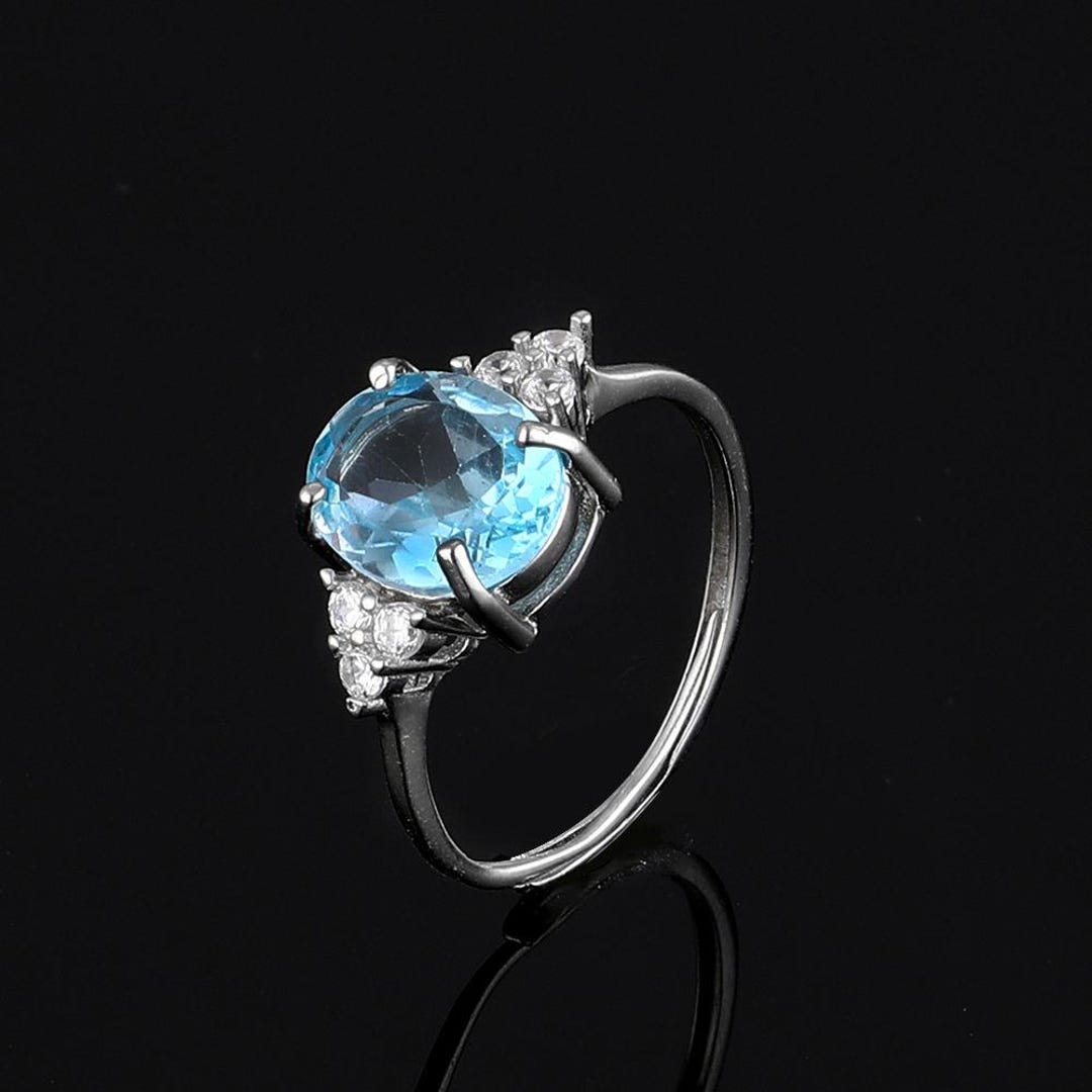 Oval Lab Sky Blue Topaz Ring – Sterling Silver Moissanite Engagement ...