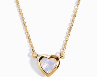 Handmade Heart Rainbow Moonstone Pendant: 925 Sterling Silver Necklace