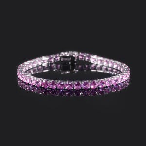 Round Cut Lab Created Pink Sapphire Moissanite Tennis Bracelet for Women in 925 Sterling Silver Gift For Her, Engagement, Wedding Bracelet