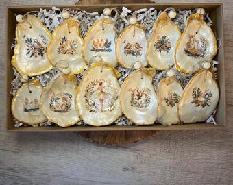12 Days of Christmas Oyster Shell Ornaments: Coastal Holiday Decor