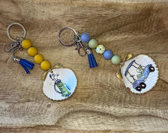 Coastal Scallop Shell Keychain/Purse Charm, Handmade Coastal Gifts