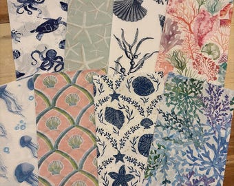 Zestaw serwetek w stylu nadmorskim [Ocean, życie morskie, serwetki kolażowe, rękodzieło, pamiątki, technika mieszana, decoupage]