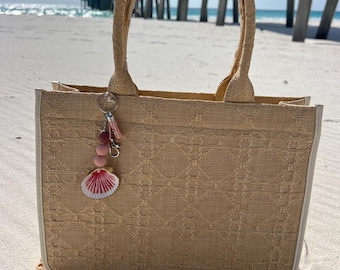 Coastal Scallop Shell Keychain/Purse Charm, Handmade Coastal Gifts