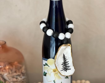 Handcrafted Oyster Shell Wine Charm: Coastal Christmas Wedding Favor