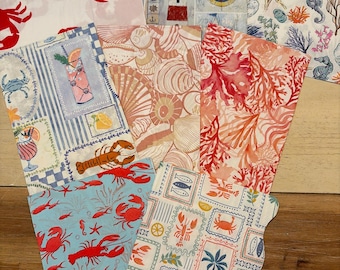 Lot de serviettes sur le thème de la côte [littoral, nautique, serviettes de table pour collage, création artisanale, éphémères, techniques mixtes, découpage]