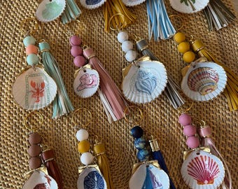 Coastal Scallop Shell Keychain: Handmade Resin Purse Charm
