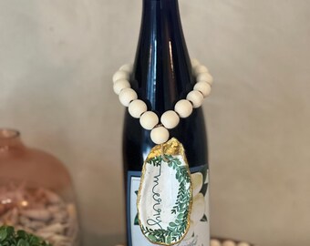 Handcrafted Oyster Shell Wine Charm: Coastal Wedding Favor | Coastal Christmas Decor