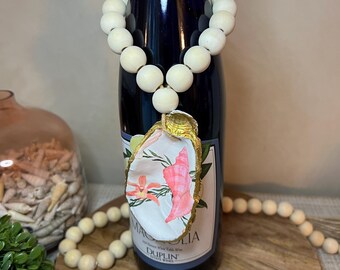 Handcrafted Oyster Shell Wine Charm: Coastal Wedding Favor