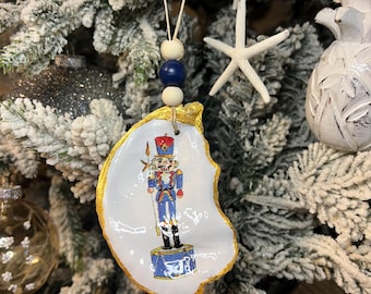 Decoupage Oyster Shell Christmas Ornament – Coastal Holiday Decor
