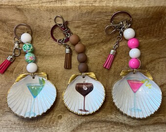 Coastal Scallop Shell Keychain/Purse Charm, Handmade Coastal Gifts