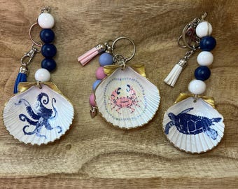 Coastal Scallop Shell Keychain/Purse Charm, Handmade Coastal Gifts
