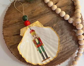 Nutcracker Scallop Shell Ornament • Coastal Christmas Decor