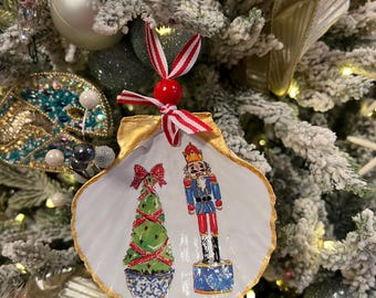 Nutcracker Scallop Shell Ornament • Coastal Christmas Tree Decor