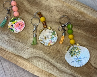 Coastal Scallop Shell Keychain/Purse Charm, Handmade Coastal Gifts