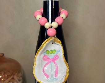 Decoupaged Oyster Shell Wine Charm: Coastal Martini Favor