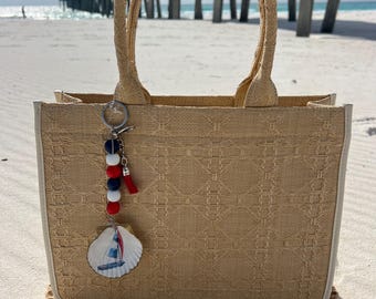 Coastal Scallop Shell Keychain/Purse Charm, Handmade Coastal Gifts