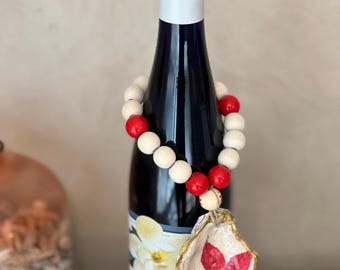 Decoupaged Oyster Shell Wine Charm: Coastal Christmas Favor, Gift for Wine Lover