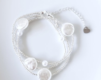 2-in-1 wikkelarmband en -ketting met kraal en imitatieparel | Gelaagd met meerdere strengen