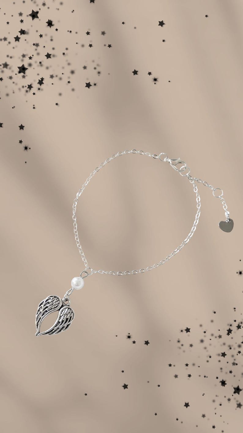 Armband med änglavinge och konstpärlor | Rostfritt stål bild 7