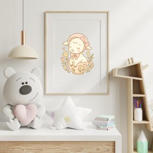 Lamb with Bonnet PNG: Pastel Floral Teacup Clipart (Digital Download