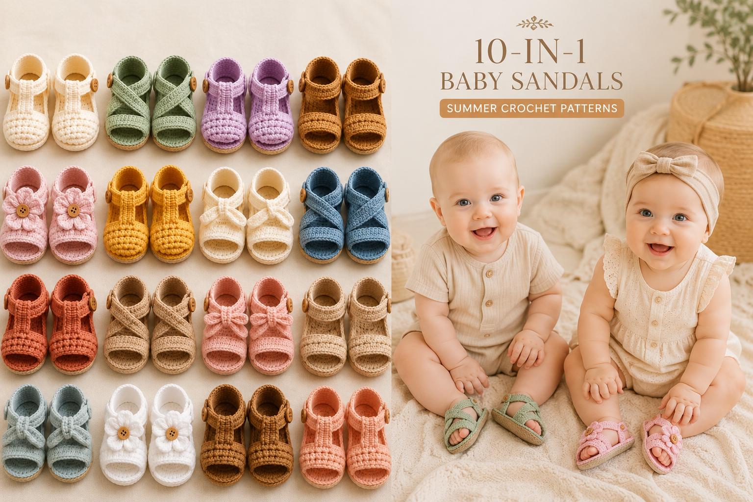 40 Baby Sandal Crochet Patterns for Sweet Summer Shoes, Gifts, and Keepsake Photos 30 10 Crochet Baby Sandals Patterns Bundle Summer Shoes