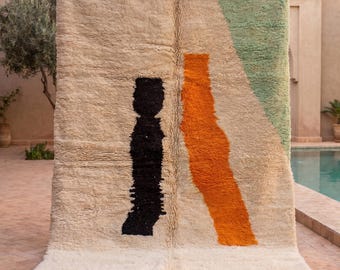 Handmade Beni Ourain Wool Rug, Geometric Berber Design, Boho Area Carpet