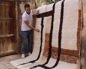 Moroccan Wool Rug, Beni Ourain, Rug For Living Room, Handmade Berber Rug, Soft Wool Area Rug, Brown Morrocan Rug, Neutral Shag Rug, Boho Rug