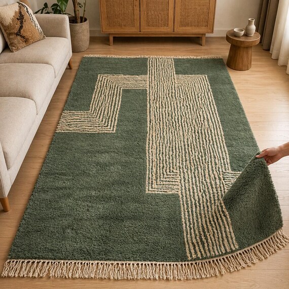 Olive Green Custom Moroccan Rug, Handmade Berber Rug, Authentic Berber Rug, Soft Wool Area Rug, Beni Ourain Rug