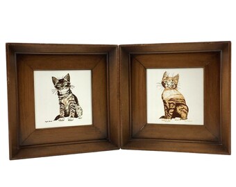Screen Craft Cat Kittens Trivet Tile Art Phyllis Howard Cork Back Wooden Framed