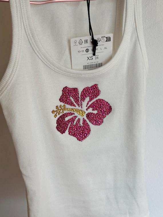 Handmade Rhinestone Hibiscus Flower Sparkly Womens Tank Top - Etsy UK