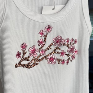 Handmade Rhinestone Cherry Blossom Branch Sparkly Womens Tank Top