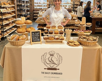 Runner da tavolo in tela con logo personalizzato, striscione personalizzato per stand gastronomici, cartello decorativo pop-up, striscione per tavoli per eventi, decorazioni per la casa