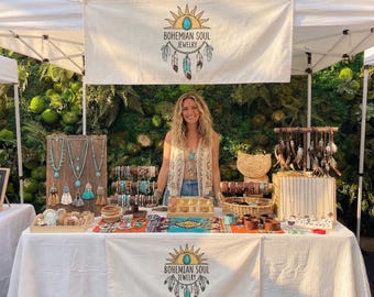 Personalized Vendor Booth Table Runner, Custom Business Logo Banner Cloth for Craft Fairs & Market Displays, Pop Up Shops Decor