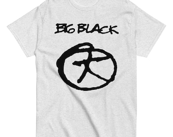 May include: A light gray t-shirt featuring the text "BIG BLACK" above a black circular graphic. The graphic is a stylized human figure within a circle. The shirt is made of a soft, comfortable material.